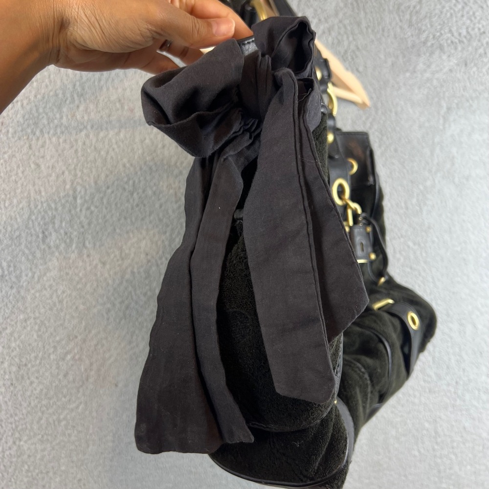 Juicy Couture Daydreamer Olive Velour Leather Bow Shoulder Bag Y2K Crown Crest - Picture 7 of 16